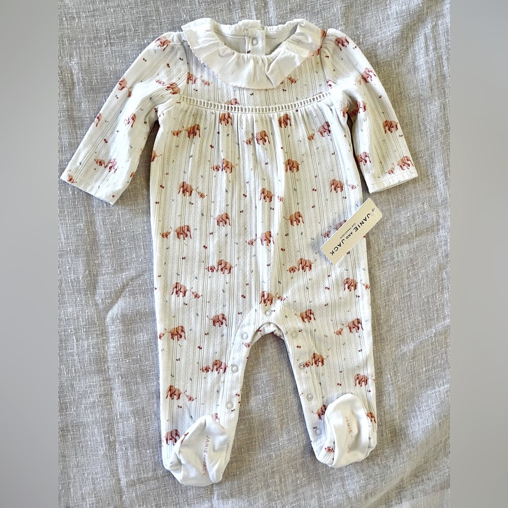 - NWT beautiful Janie & Jack one piece - pink elephants 3-6 months